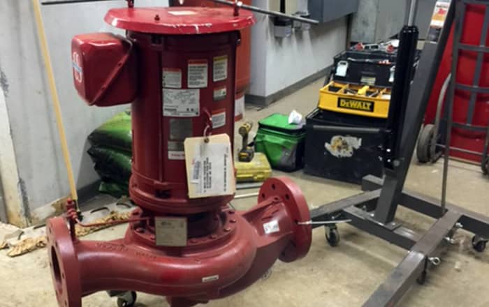Vertical 750 GPM fire pump that we installed in a commercial office building